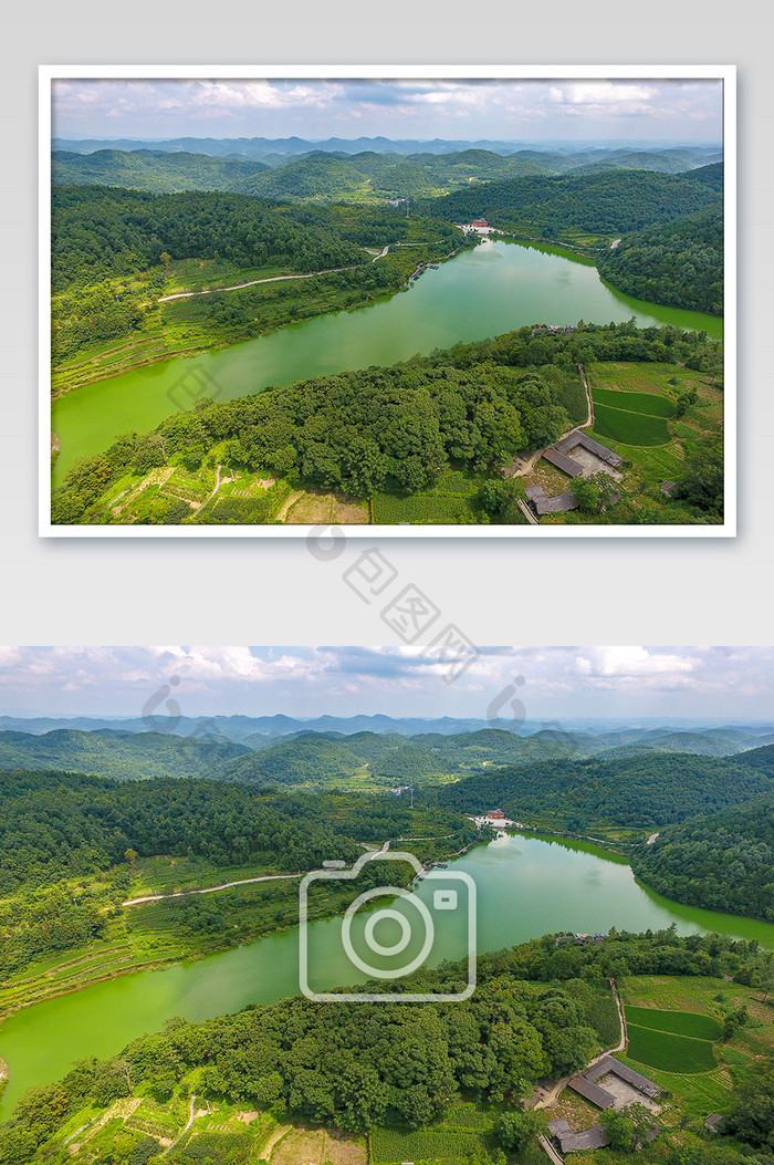 航拍山中湖摄影图片