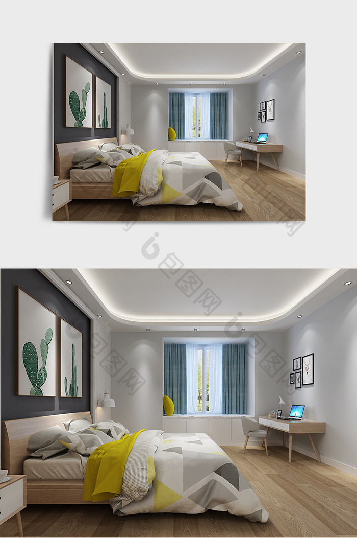 现代北欧风卧室3D MAX模型效果图