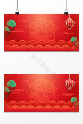 鼠年剪纸中国风红色简约背景图片