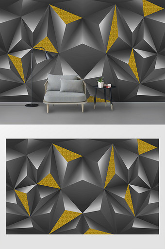 立体几何形状金箔3D沙发电视背景墙图片
