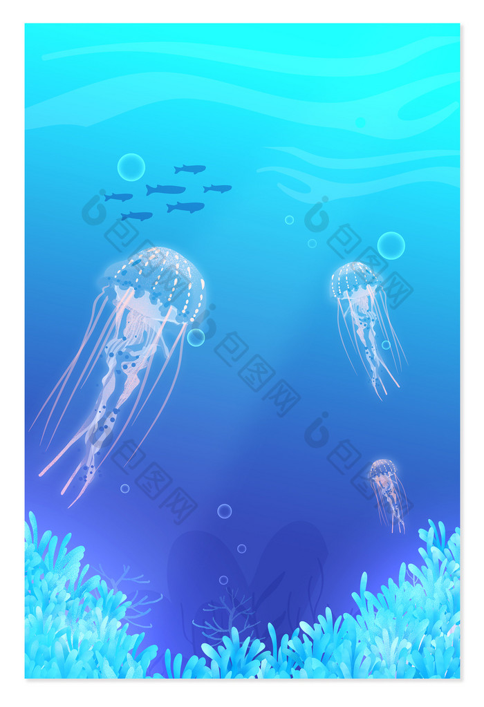 蓝色梦幻海底生物水母梦幻背景
