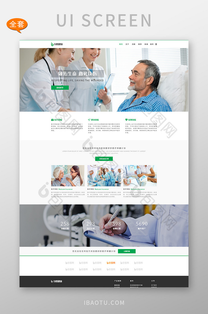全套绿色医疗健康网页设计模板网站图片图片