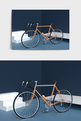 简约风单车C4D模型图片