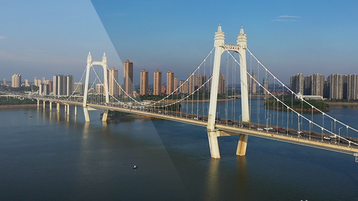 4K航拍城市长沙湘江三汊矶大桥
