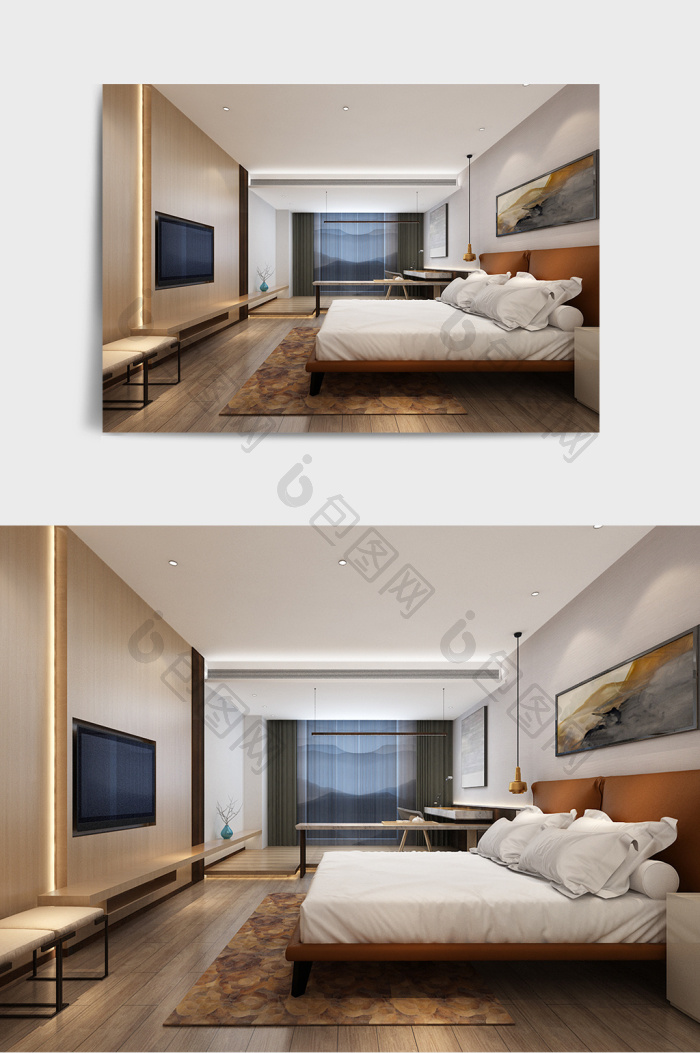 【现代卧室3dmax模型室内效果图】图片下载-包图网