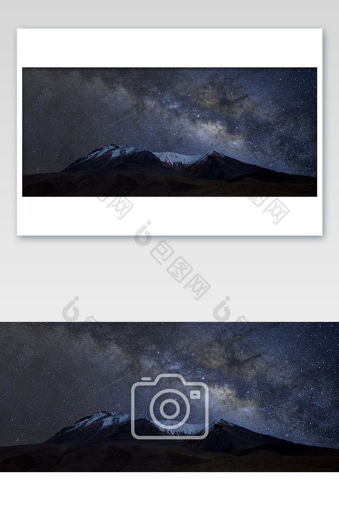 雪山山顶银河星空星轨流星摄影图片
