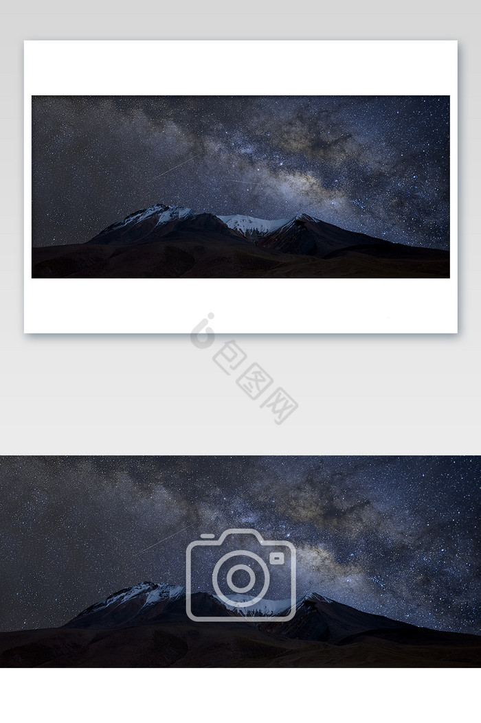 雪山山顶银河星空星轨流星摄影图片