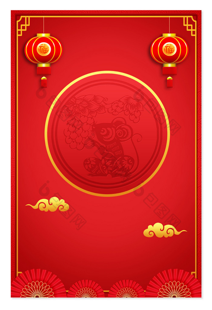 大气红色中国风鼠年春节灯笼广告背景图