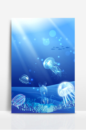 深海蓝色海底世界动物梦幻背景图