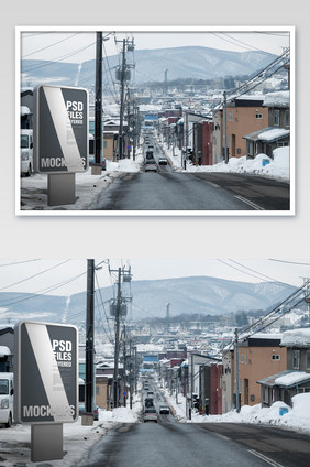 北海道札幌城市建筑街道户外广告牌海报样机