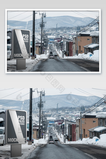 北海道札幌城市建筑街道户外广告牌海报样机图片