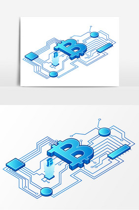 蓝色比特币2.5D元素