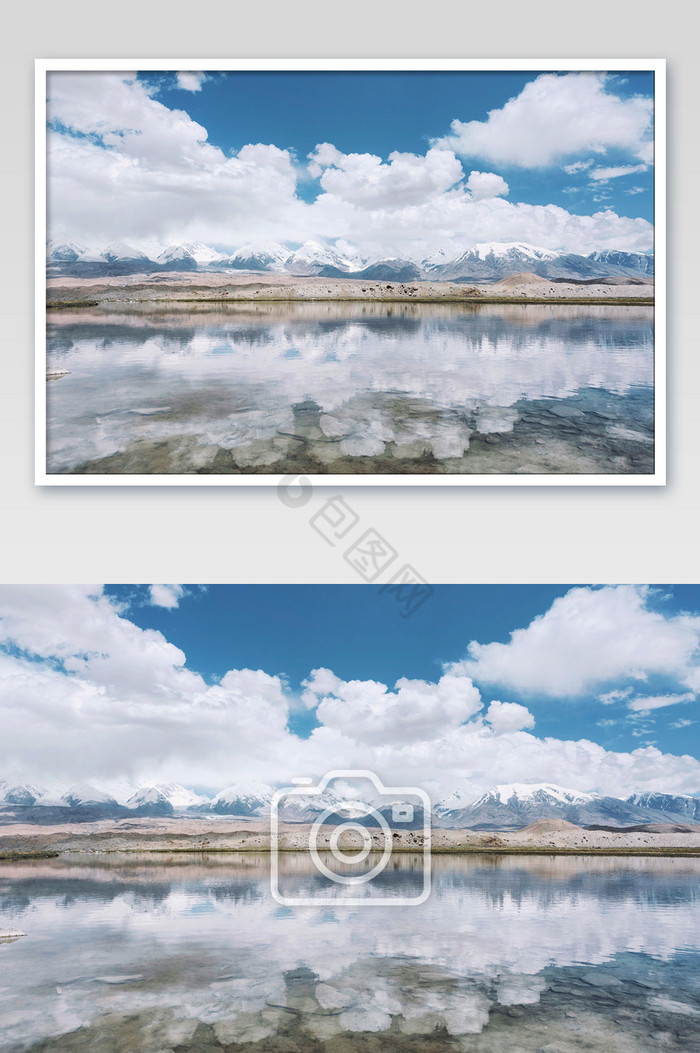 天空之境蓝天倒影水面湖雪山白云图片
