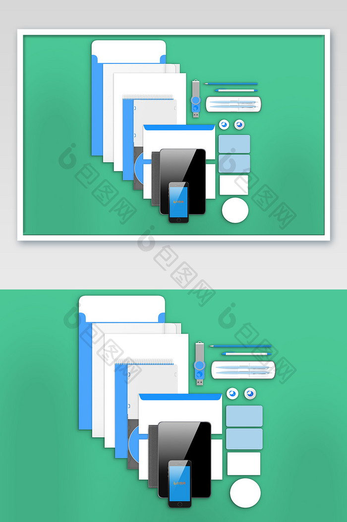 蓝色办公用品组合样机
