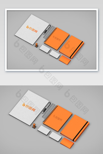 橙色笔记本和卡片样机图片