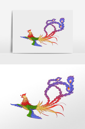 飞舞的彩色凤凰插画图片下载