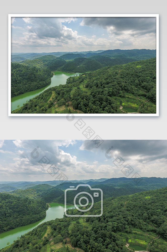 航拍绿水江河摄影图片