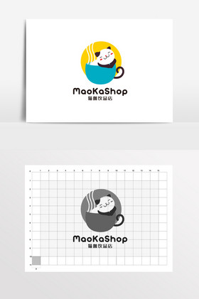 咖啡店奶茶店饮品店猫logo标志