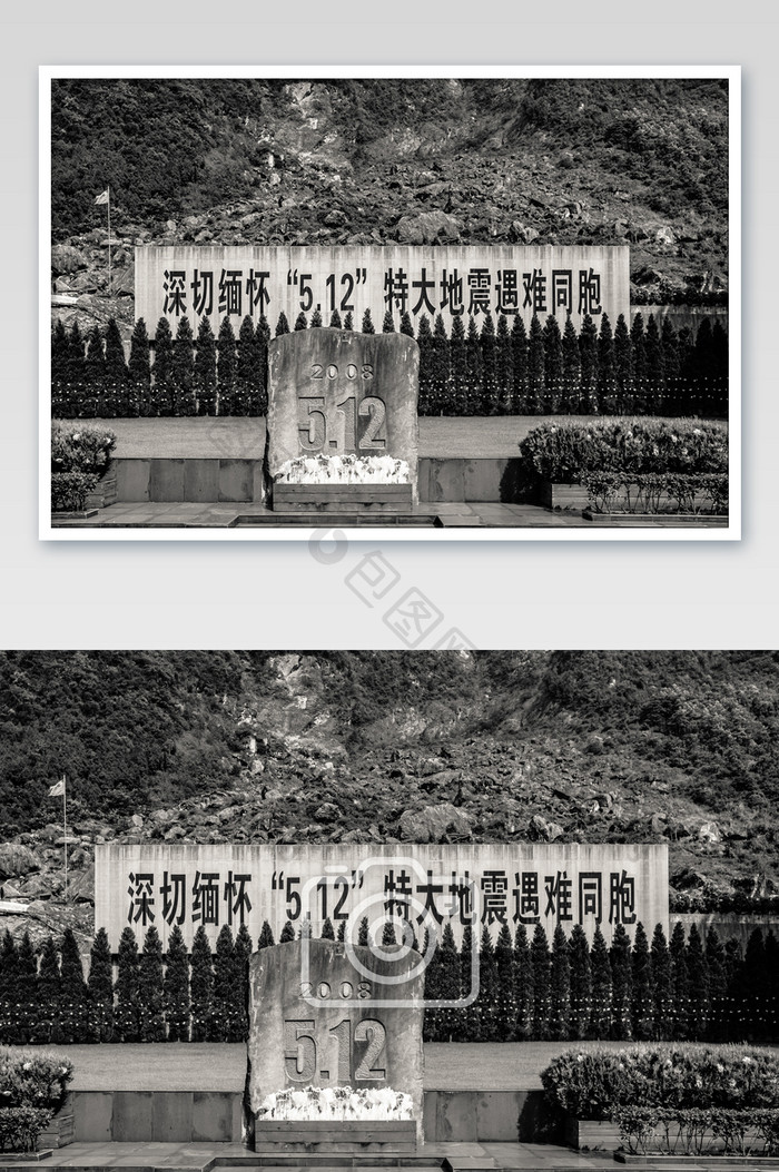 512汶川大地震北川遗址纪念碑摄影图片