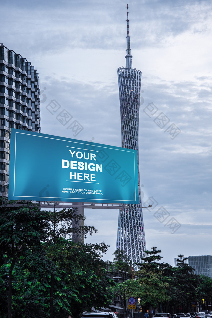 广州地标广州塔珠江新城户外广告牌海报样机