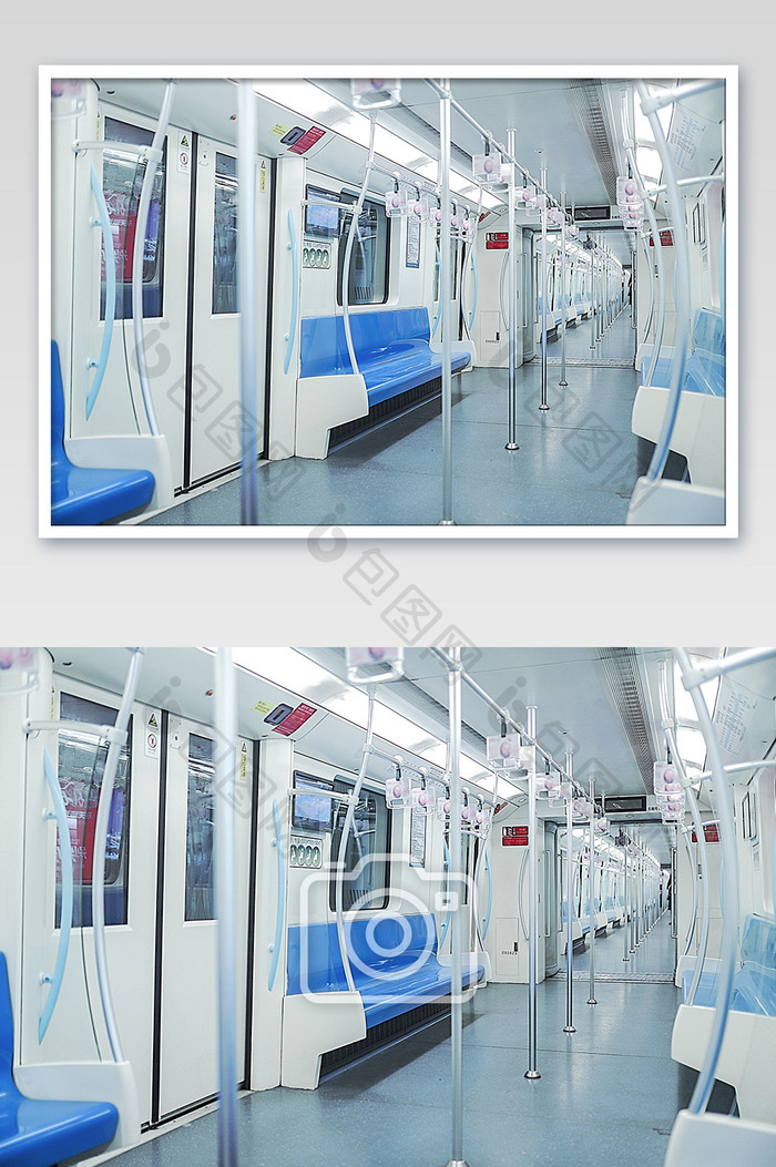 清新明亮风格轨道交通地铁车厢内部摄影图