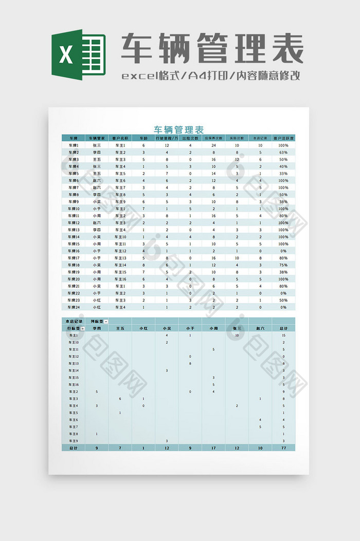 车辆管理表Excel模板
