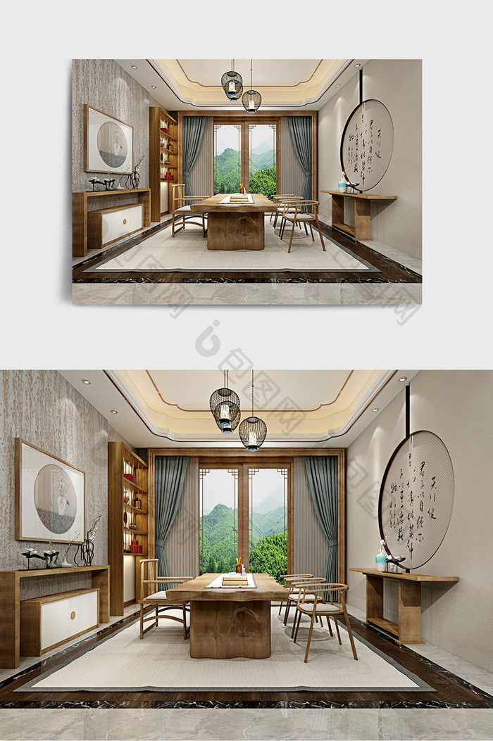 中式茶室桌椅模型