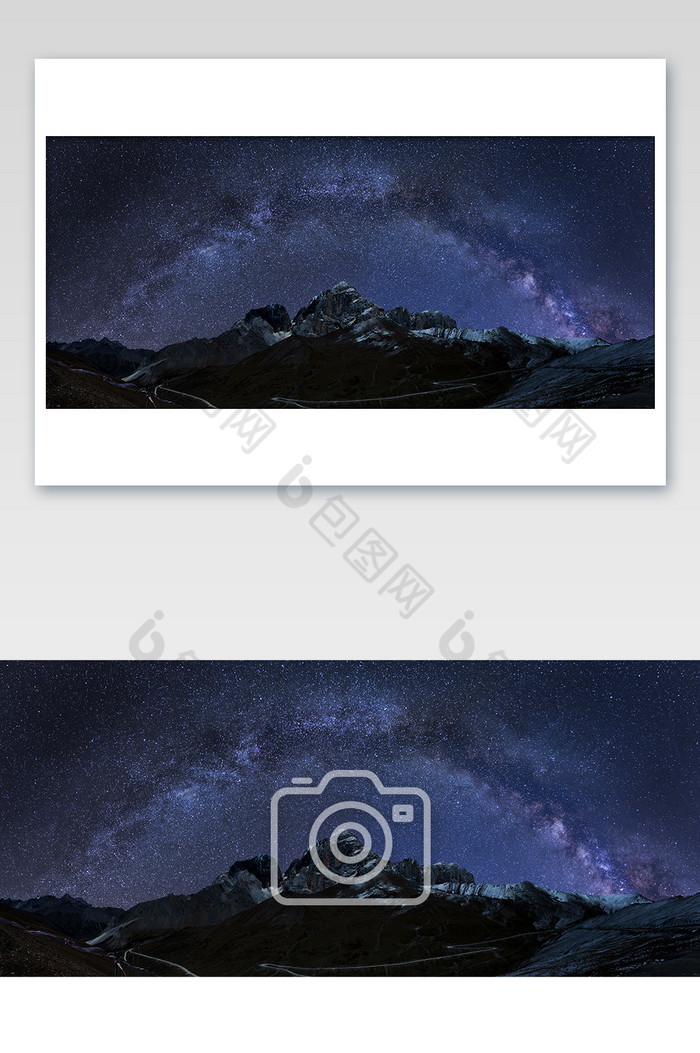 卓达拉山雪顶夜空银河星河全景图片图片