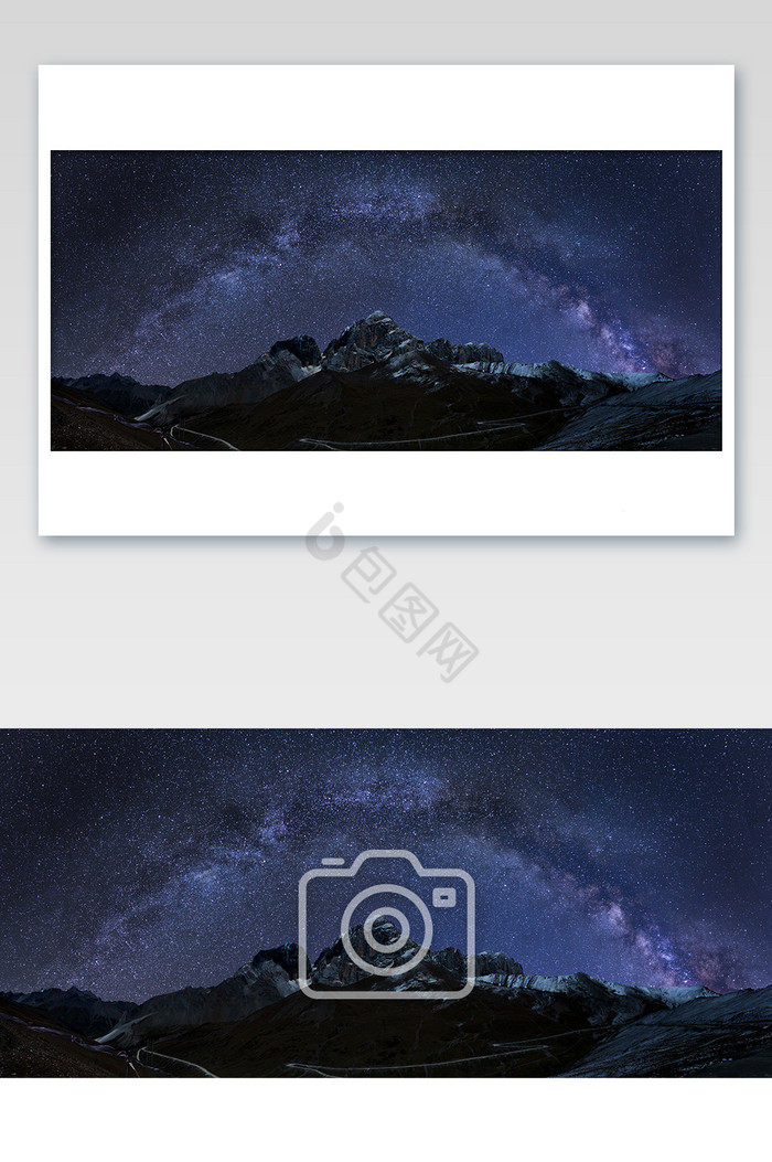 卓达拉山雪顶夜空银河星河全景图片