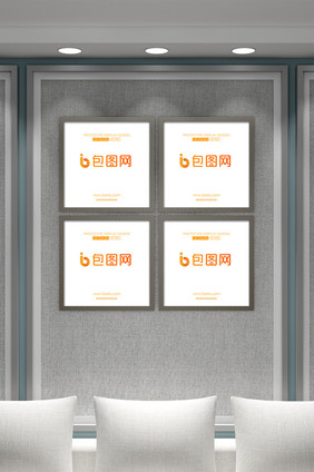 室内现代灯箱海报样机展板墙面logo贴图