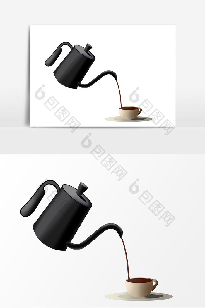 手绘黑色咖啡手冲壶元素