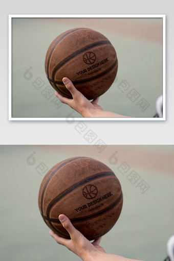 特写手持棕色篮球印花图案贴图标志样机图片