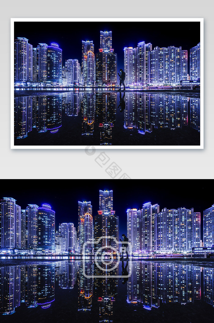 釜山海云台城市夜景建筑摄影图