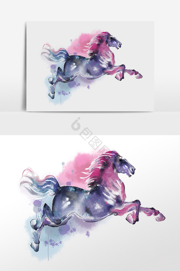 水墨奔跑的马插画图片