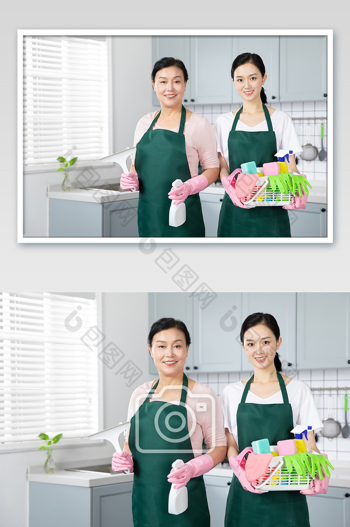 家政服务保洁人员手持清洁工具微笑图片图片