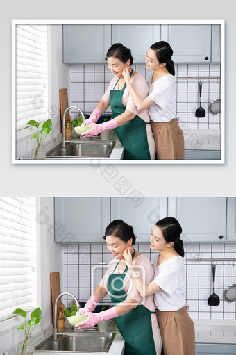 女儿为做家务的妈妈擦汗图片