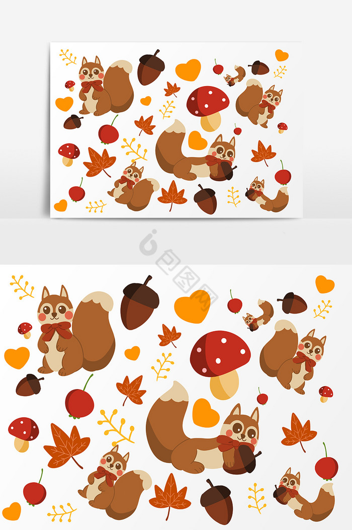 秋天松鼠枫叶底纹图片
