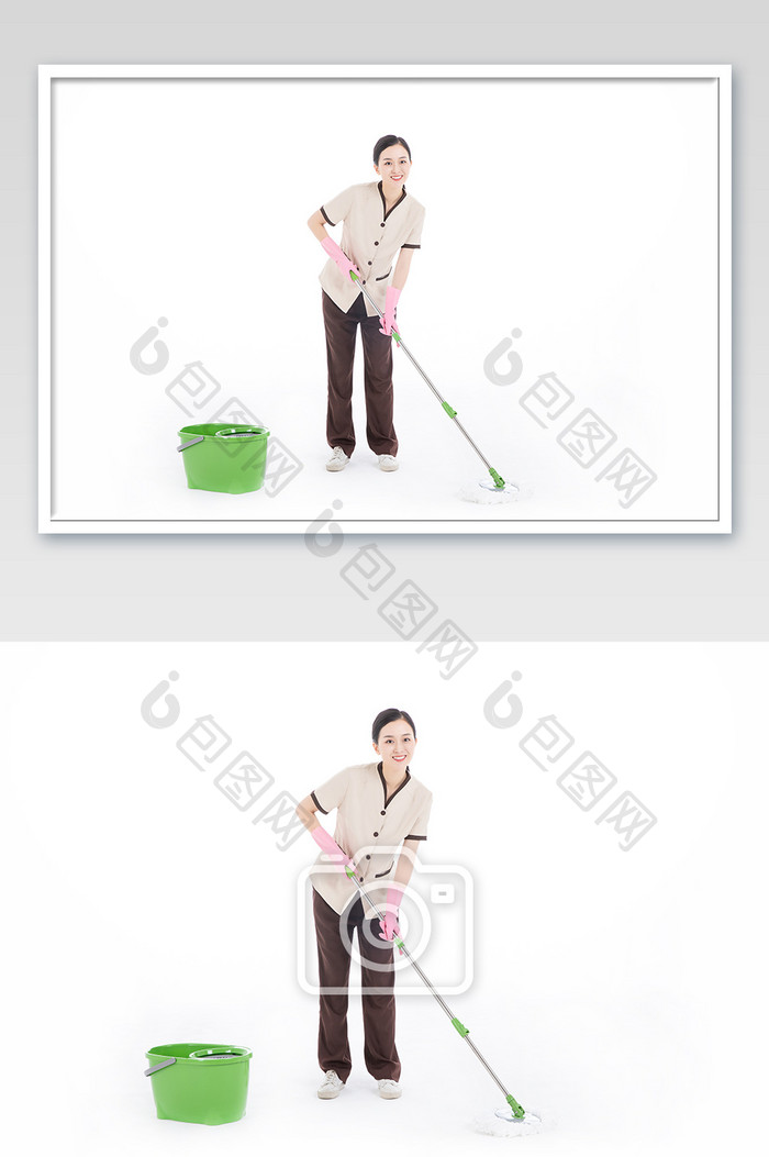 家政服务保洁人员使用工具清洁地面