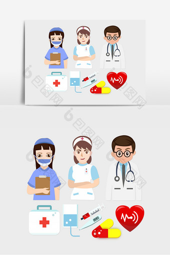 医生护士护工矢量卡通扁平人物素材医疗图片