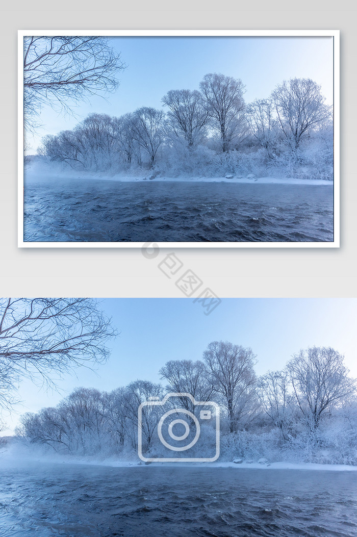 北方冬季河流雪景摄影图片