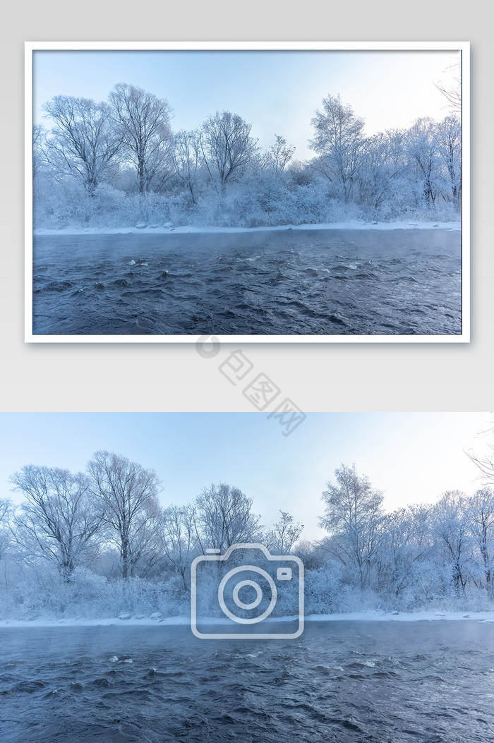 北方黑龙江冬季树木河流雪景摄影图片