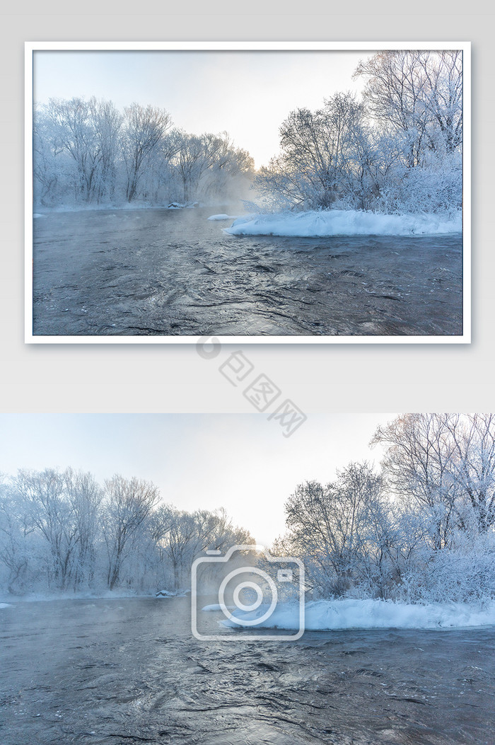 北方冬季温泉河流雪景摄影图片