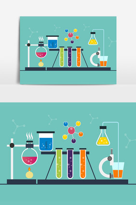 化学仪器实验过程科学矢量手绘扁平素材