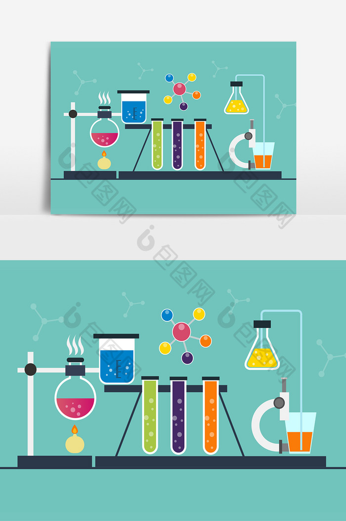 化学仪器实验过程科学手绘扁平 Ai素材 包图网