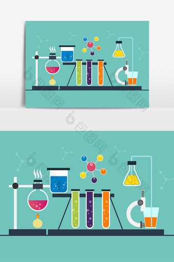 化学仪器实验过程科学矢量手绘扁平素材图片