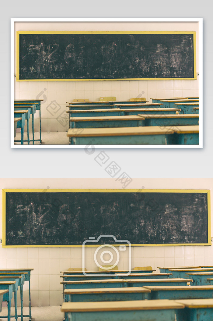 复古教室课桌黑板背景素材