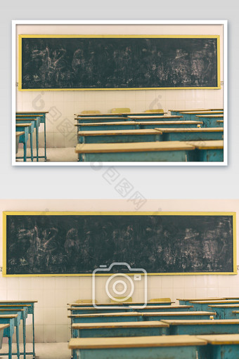 复古教室课桌黑板背景素材图片
