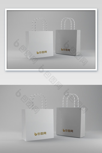 左右烫金logo纯白色环保纸袋包装样机图片