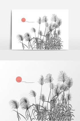稿芦苇丛夕阳芦苇丛稿秋天芦苇丛芦苇丛节气插画装饰芦苇丛自然海报