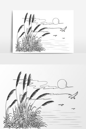 稿秋天芦苇丛芦苇丛节气插画装饰芦苇丛自然海报网恋么我萝莉音抖音